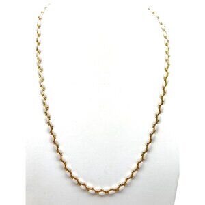 Vintage Woven Chain and Rice Pearl Necklace, Gold Tone Braided Strands
